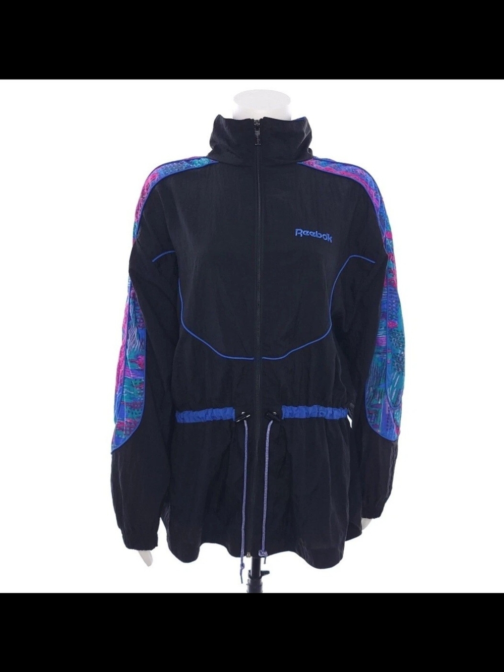 Reebok Vintage Women's Nylon Full Zip Hooded Jacket Size M Multicolor